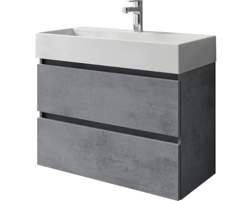 Pelipal Torino badkamermeubelset, BxHxD 81 x 66,7 x 40 cm, frontkleur oxide donkergrijs, 2-delige badkamermeubelset met witte keramische wastafel