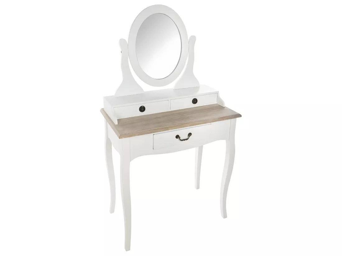 Meuble Coiffeuse en Bois Blanc et Naturel effet blanchi