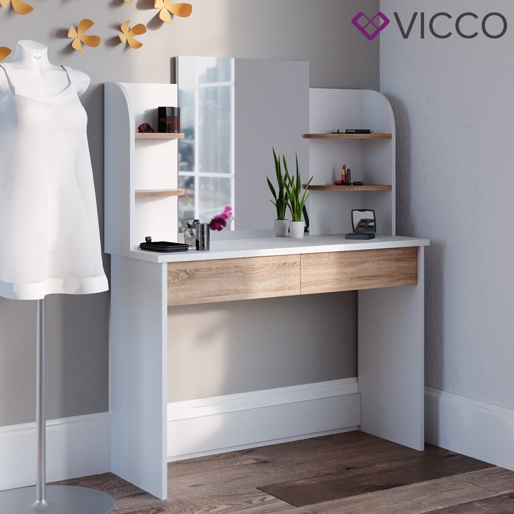 VICCO Schminktisch CHARLOTTE Frisiertisch Weiß Eiche Kommode Kosmetiktisch