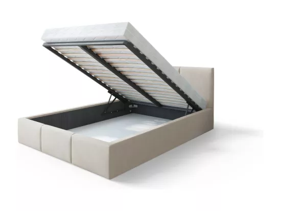 Lit Double Tesia 180x200 + coffre - Sommier inclus Crème