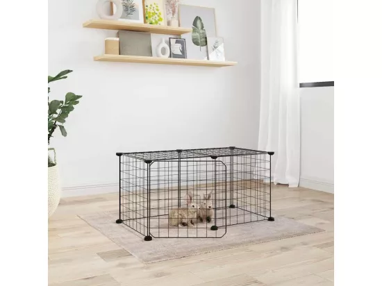 Cage animaux de compagnie à 8 panneaux et porte Noir 35x35 cm