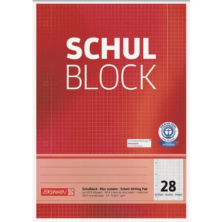 BRUNNEN Schulblock A4 50 Blatt, gelocht, Lineatur 28