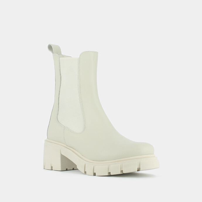 Bottines à talons et semelles crantées  en cuir écru