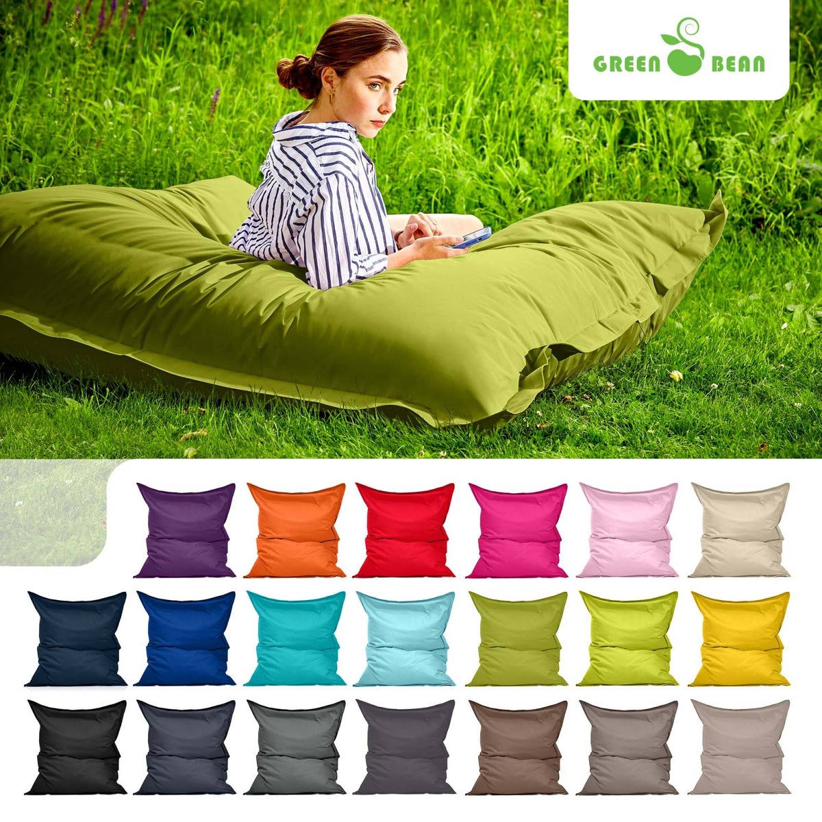 Groene Bonen Zitzak 120x160cm 270 Liter Kinderen & Volwassenen Zitzak EPS Kralenvulling Reuze Zitzak Grote Buitenligstoel Kussen Wasbaar Weerbestendig Ligstoel Zitkussen Vloerkussen Groen