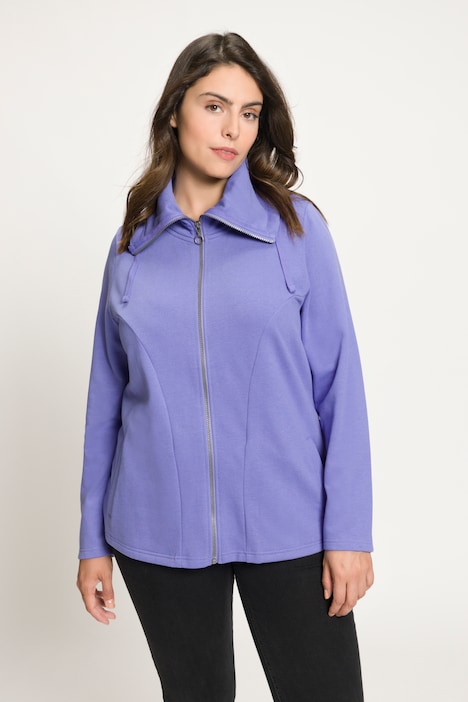 Sweatjacke, drapierter Stehkragen, Kunstleder-Details