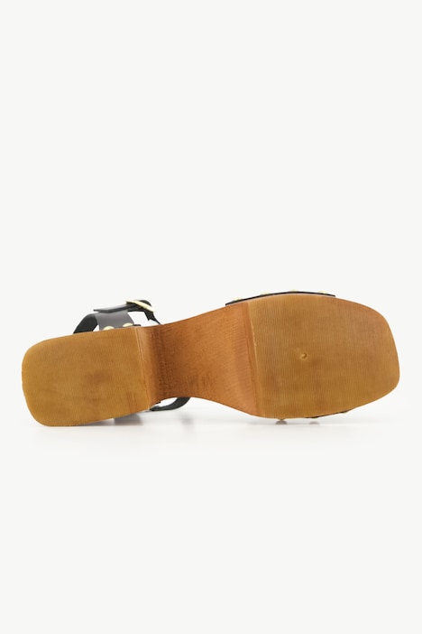 Leder-Clog-Sandaletten, Nieten, Holzsohle, Blockabsatz