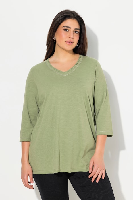 Shirt, Metallic-Nähte, V-Ausschnitt, 3/4-Arm