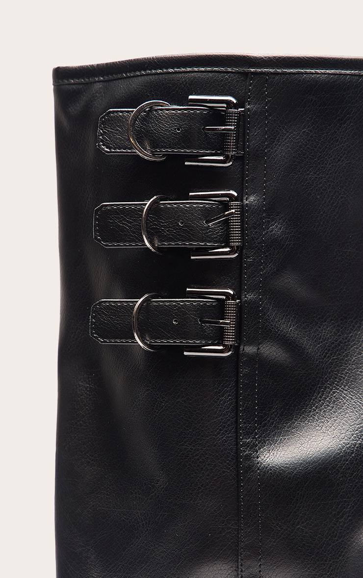 Noir Bottes Hautes À Revers Avec Triple Boucle Et Talon Bloc Finition Patinée