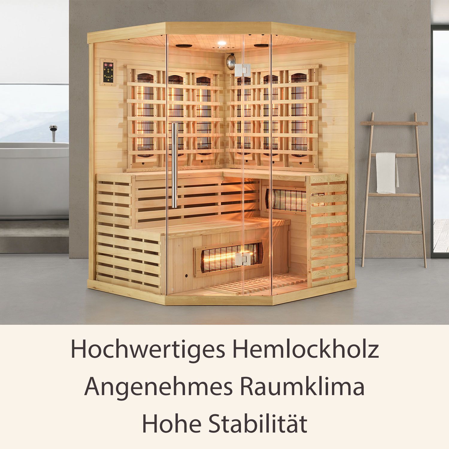 Artsauna Infrarotkabine Kiruna150 Dual Technologie – 8 Vollspektrumstrahler & 1 Flächenstrahler