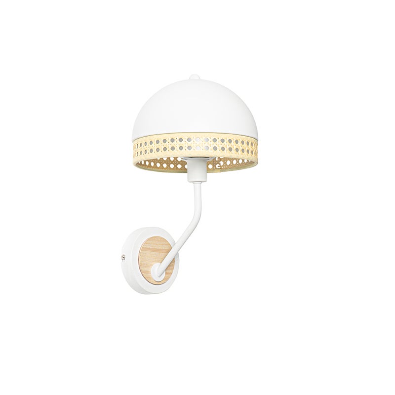 Oosterse wandlamp, wit met rotan, 20 cm - Magna Rattan