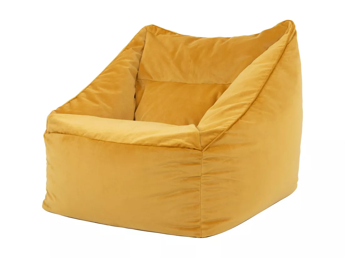 Pouf fauteuil velours jaune ocre - NATALIA