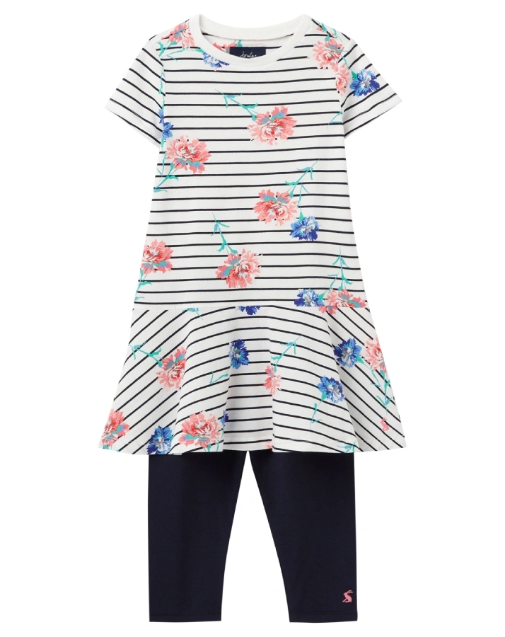 Kleid IONA – FLORAL STRIPES mit Leggings in navy/weiß