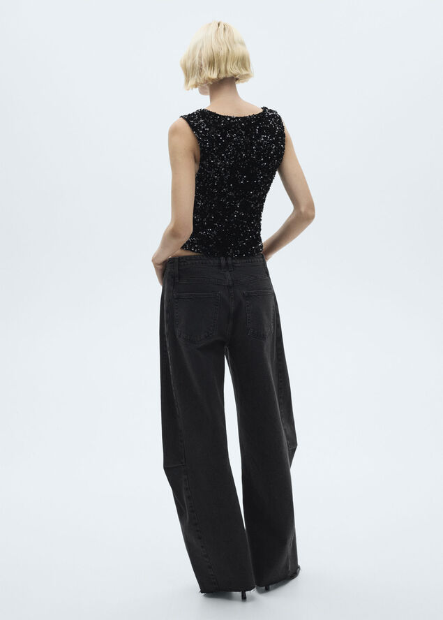 MANGO Sequined tank top Black