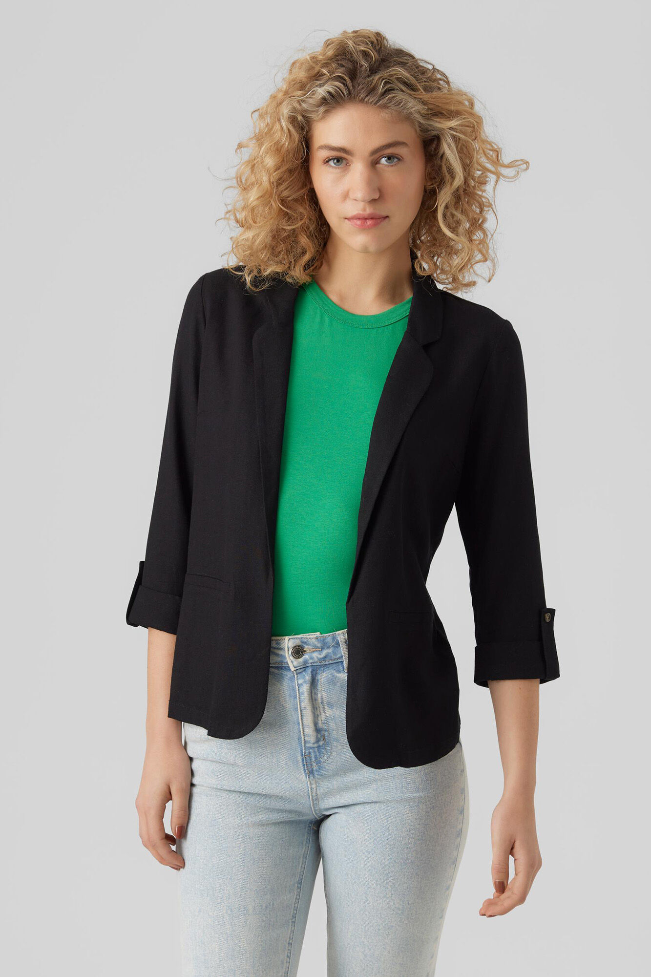 Blazer de linho com mangas 3/4 - Preto