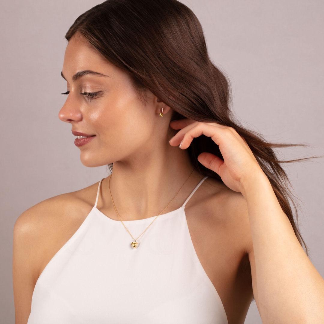 Anhänger 750/18 K Gelbgold Herz mit Citrin und Diamanten 0.01 ct H/si