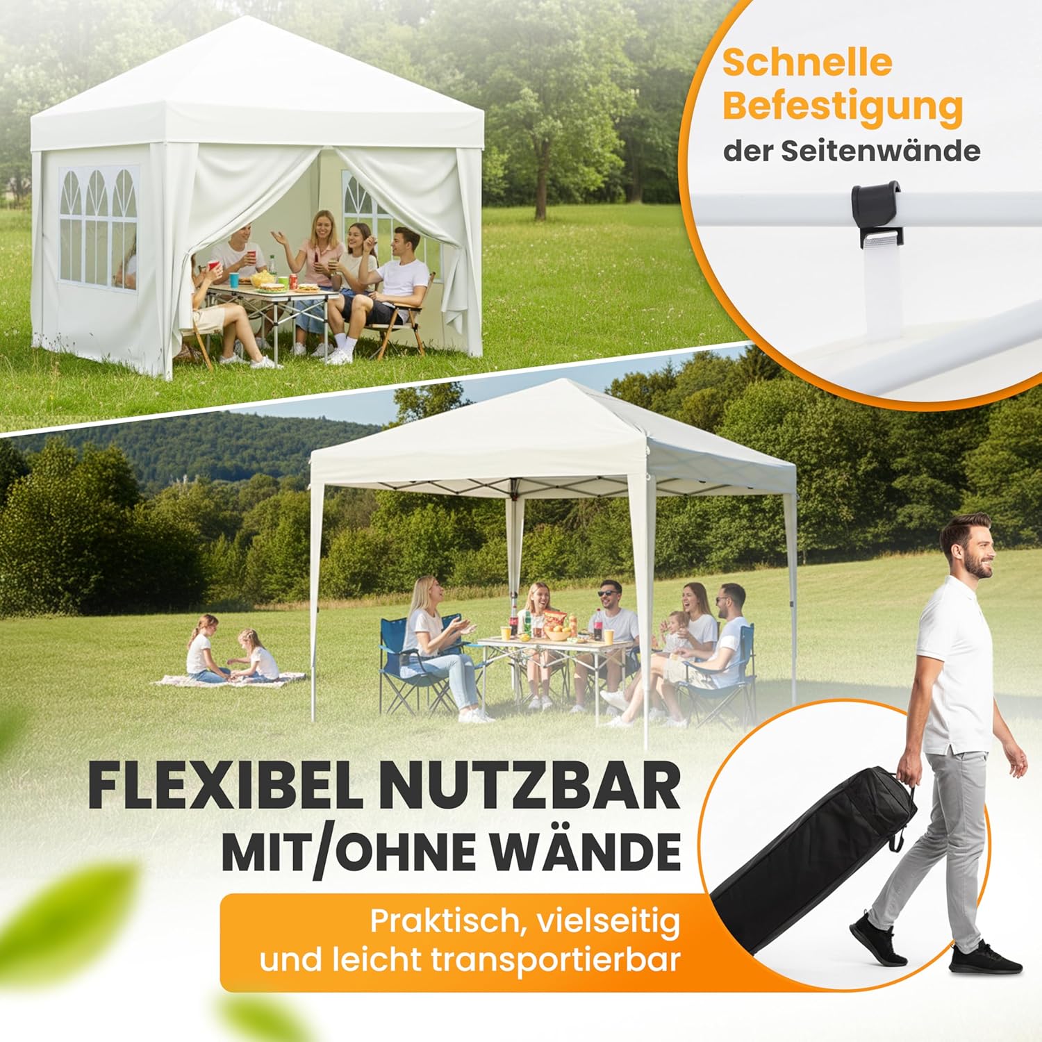 Pavillon 3x3 Wasserdicht Stabil Winterfest und UV 50+ Schutz - Faltpavillon mit Seitenwänden - Pop Up Zelt für Garten, Camping, Märkte - Gartenpavillon (Beige, 3x3m)