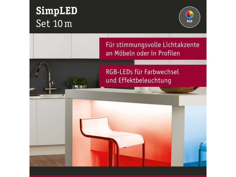 Paulmann LED-Stripe SimpLED RGB, 10 m Rolle Beschichteter RGB LED-Streifen mit Fernbedienung, kürzbar