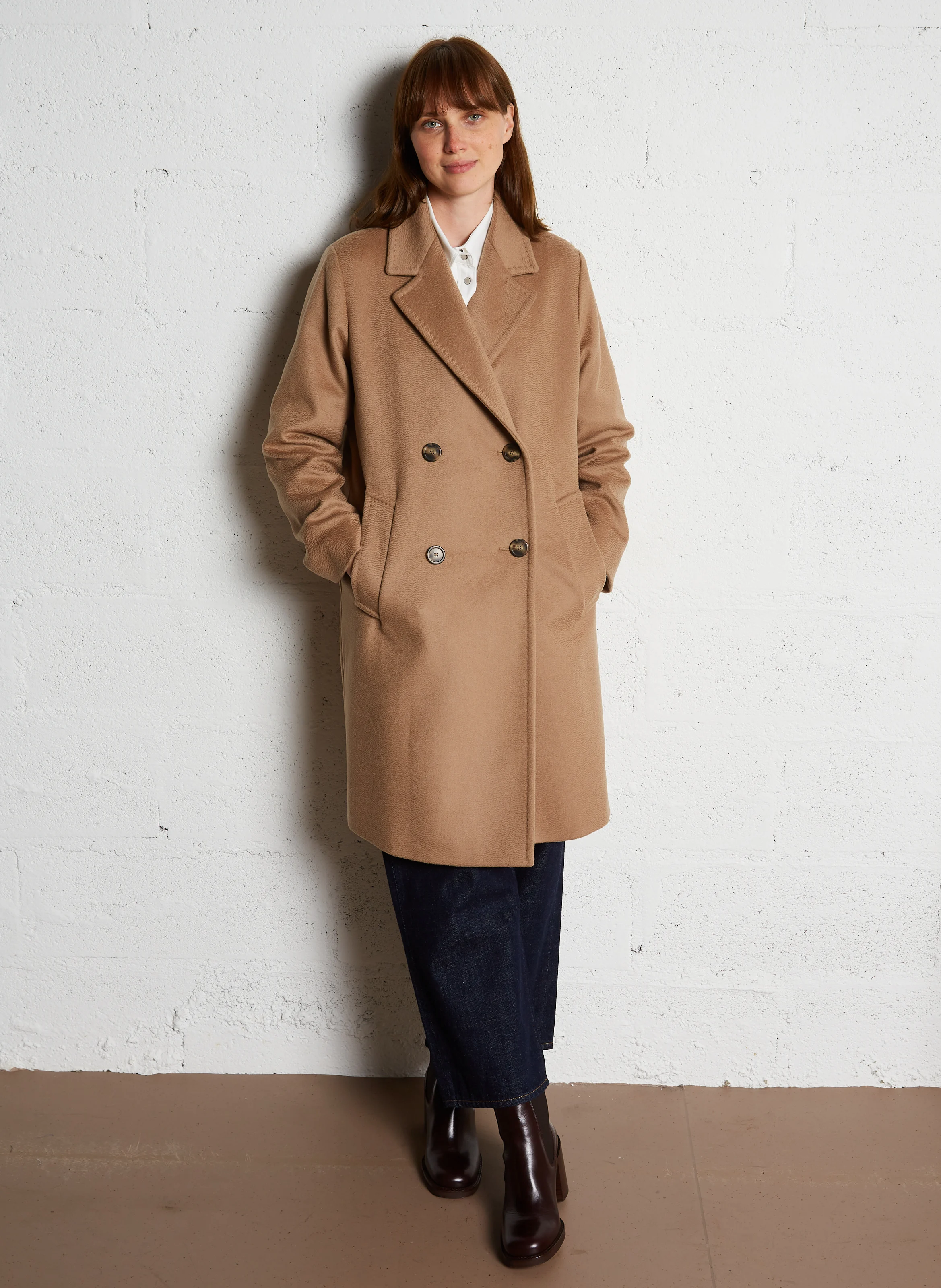 ZUM - Manteau droit col tailleur en laine | Beige
