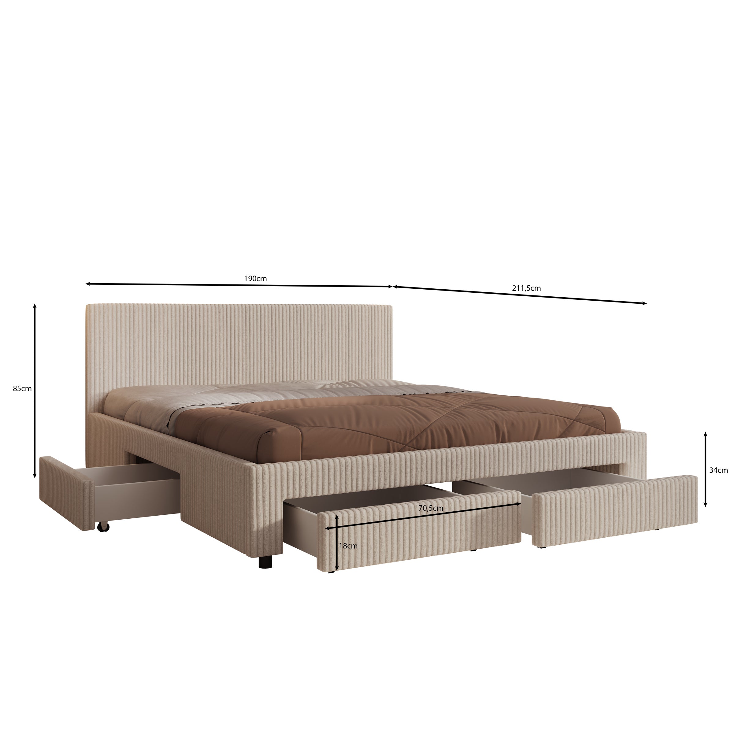 Suente - Tweepersoonsbed met 4 lades - Teddystof Wit - 180x200 cm
