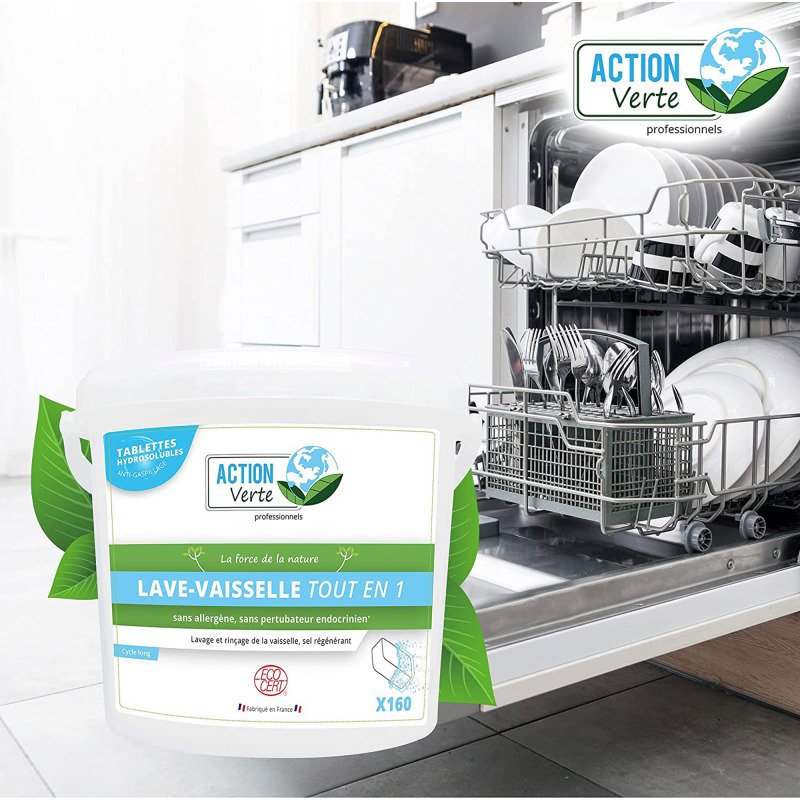 Tablettes lave-vaisselle Action Verte professionnels Tout en 1 - Seau de 160