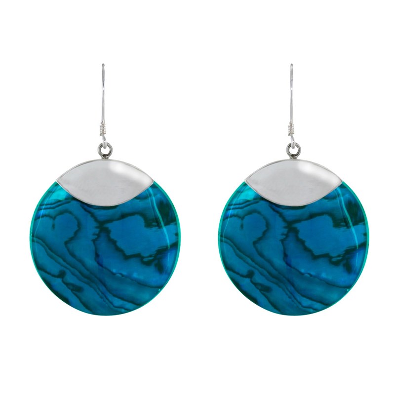 Boucles d'Oreilles Argent Cercle de Nacre Abalone Bleue