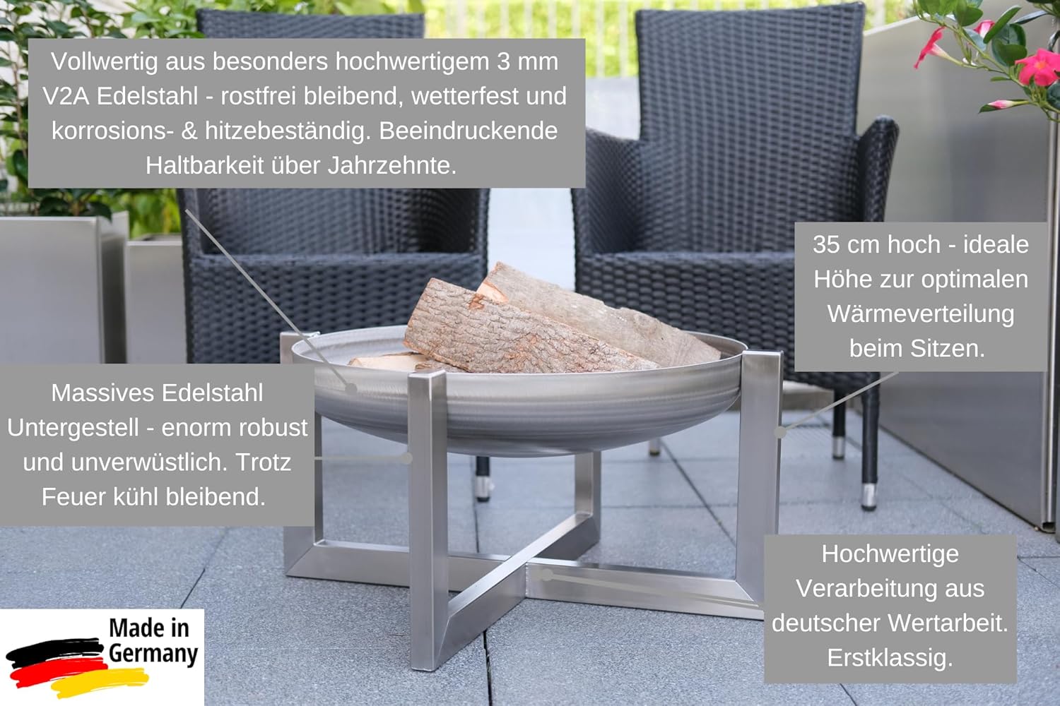 Designer Edelstahl Feuerschale Exzentrik