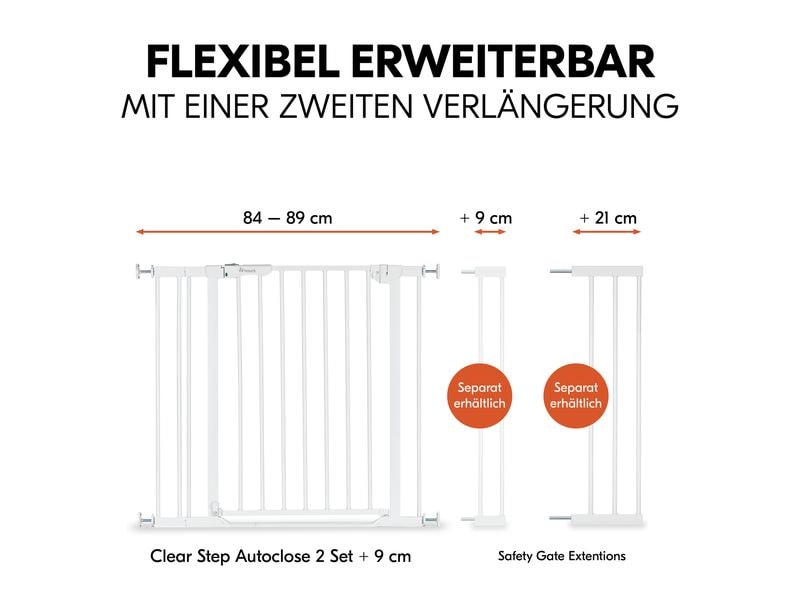 Hauck Türschutzgitter Clear Step Autoclose 2  9 cm Weiss Barrierefreies, automatisch schliessendes Tür- und Treppenschutzgitter-Set