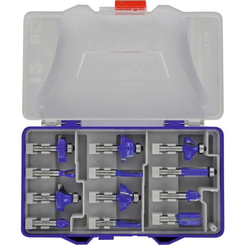 Fraises de défonceuse formes assorties, Tivoly Technic, queue Ø 8 mm - Coffret de 12