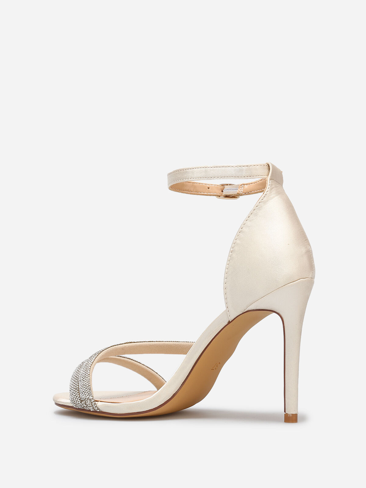 Sandales satinées à strass- Beige