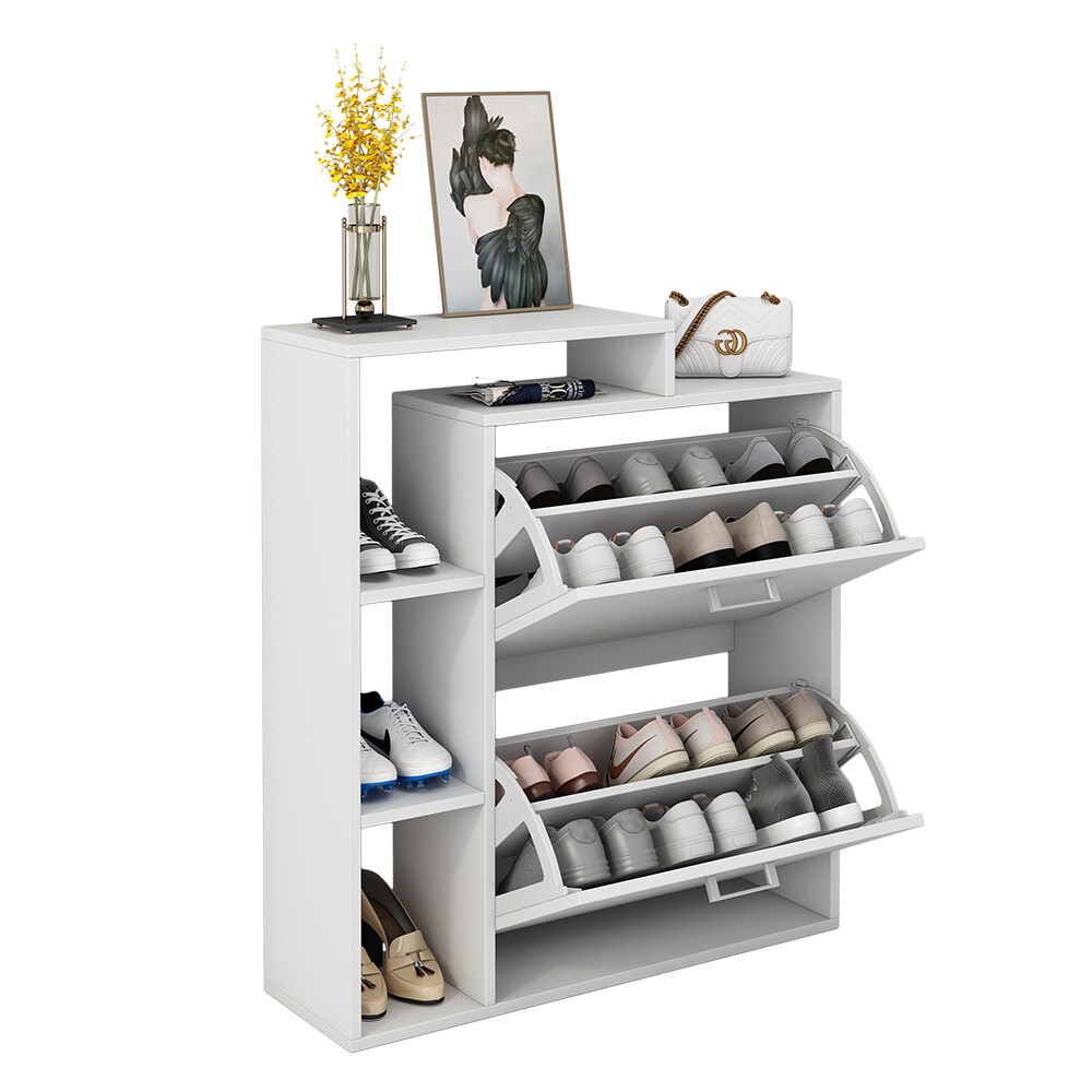 Oskar-Store Schuhschrank Tobias Weiß, 80 x 90 cm, 2-fach Schuhkipper mit Regal