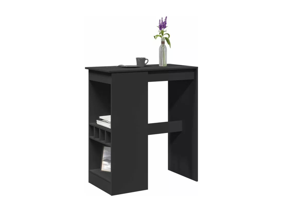 Table de bar avec étagères noir bois d'ingénierie