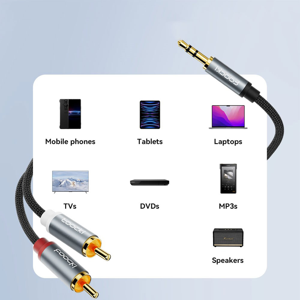 (3m) 3.5mm AUX Klinke auf Stereo Cinch Audiokabel (RCA) mit vergoldeten Kontakten und geflochtenem Kabel - Grau