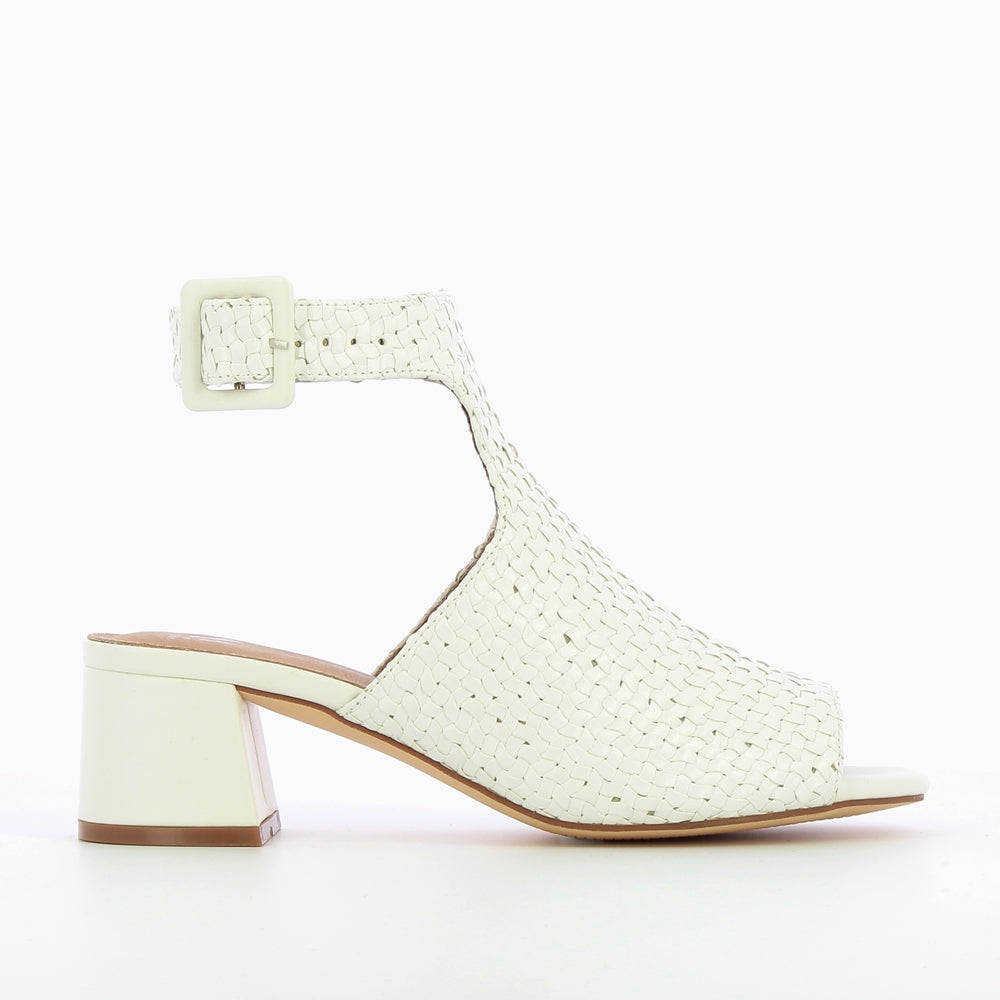 Sandales à talon, Compensées-Sandales Manuëlla blanches tressées peep-toe