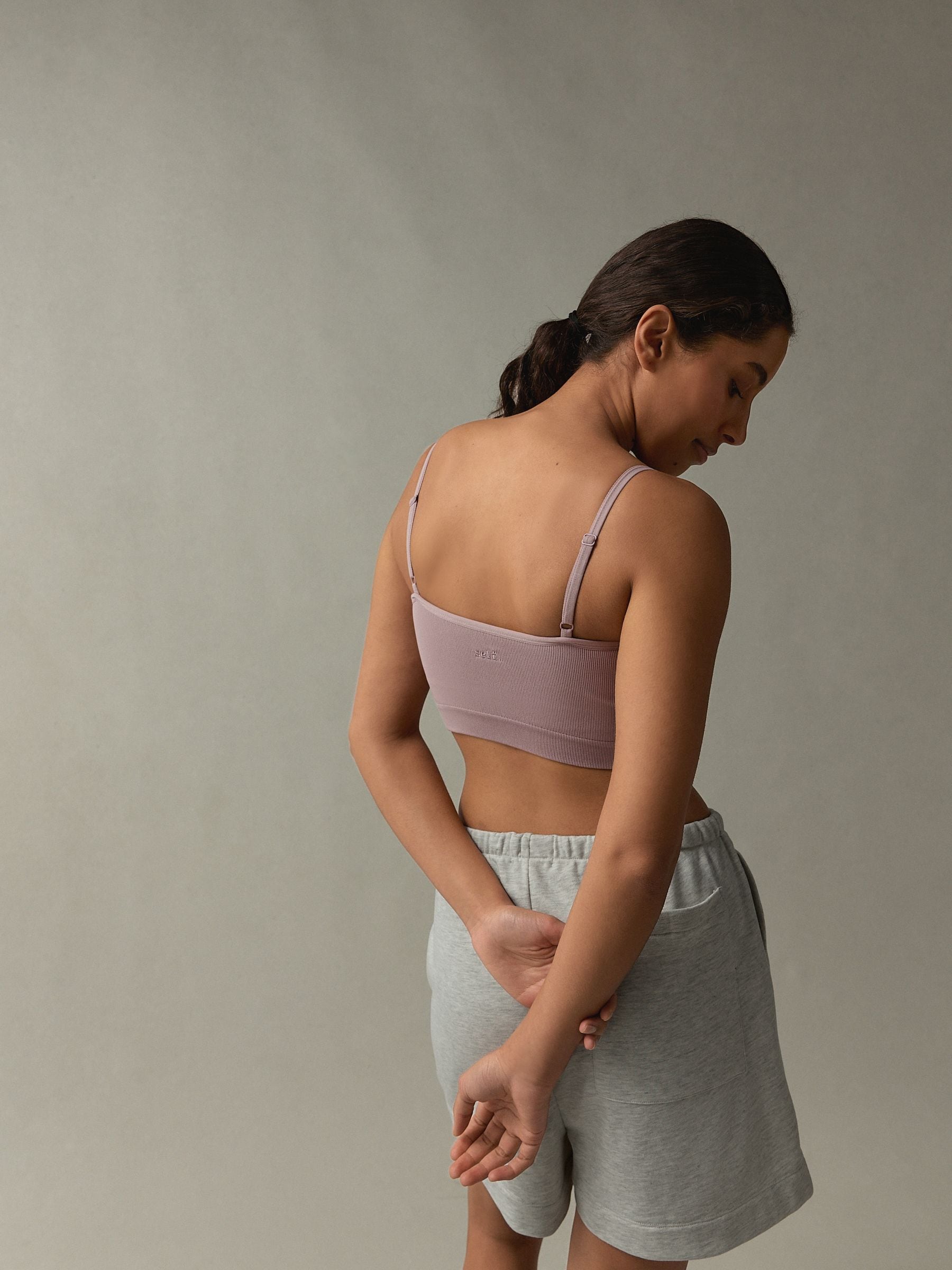 Grijsmarmer / Mauve - Seamless Rib Long Line Bralette 2 Pack