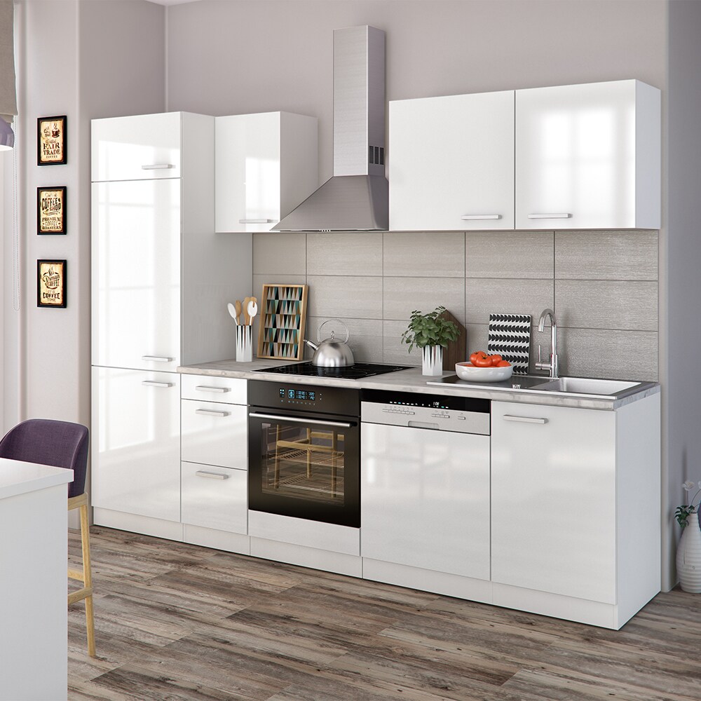 Vicco Küche 270 cm Küchenzeile Küchenblock Einbauküche Weiß Hochglanz