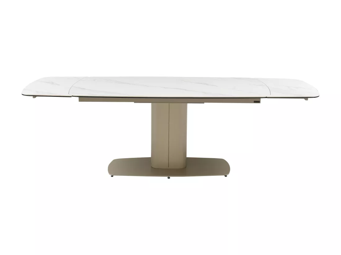 Table à manger extensible 6 à 10 personnes en céramique et métal - Effet marbre blanc et taupe - CARIOULA de Pascal MORABITO