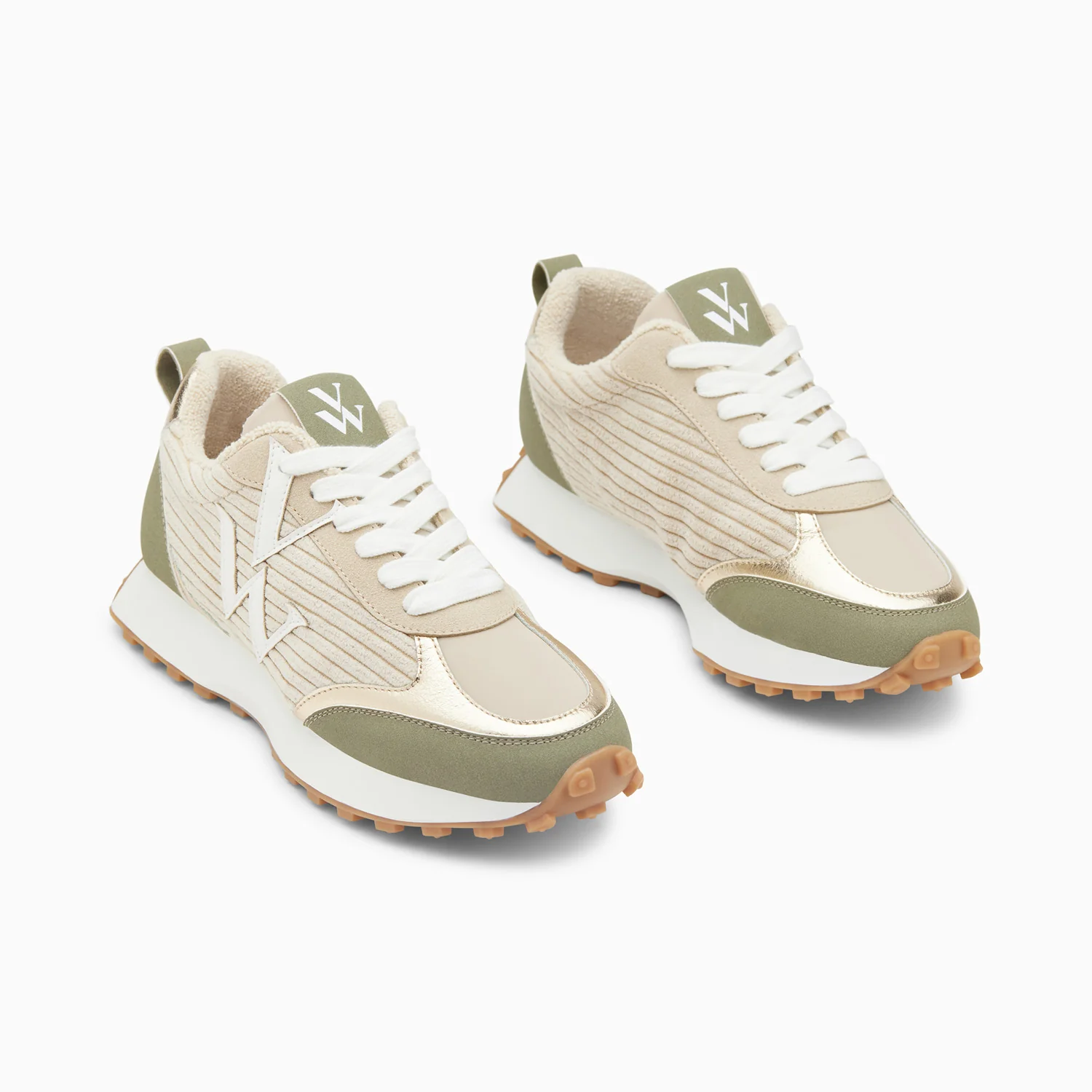 Sneakers-Baskets monogramme Athénaïs beige et kaki à semelle running