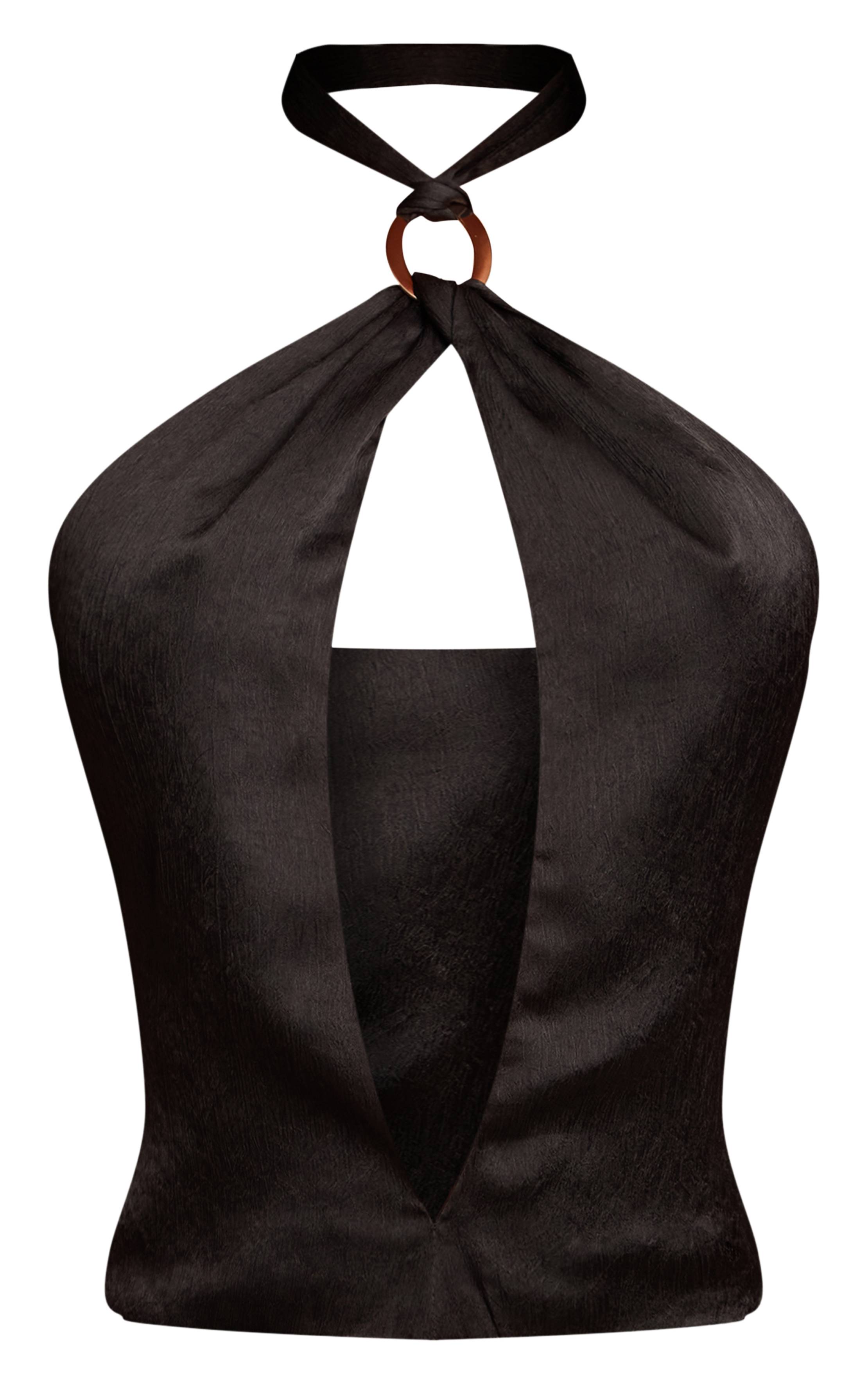 Noir Haut Coordonné Col Licou Satin Martelé Avec Boucle Et Découpe
