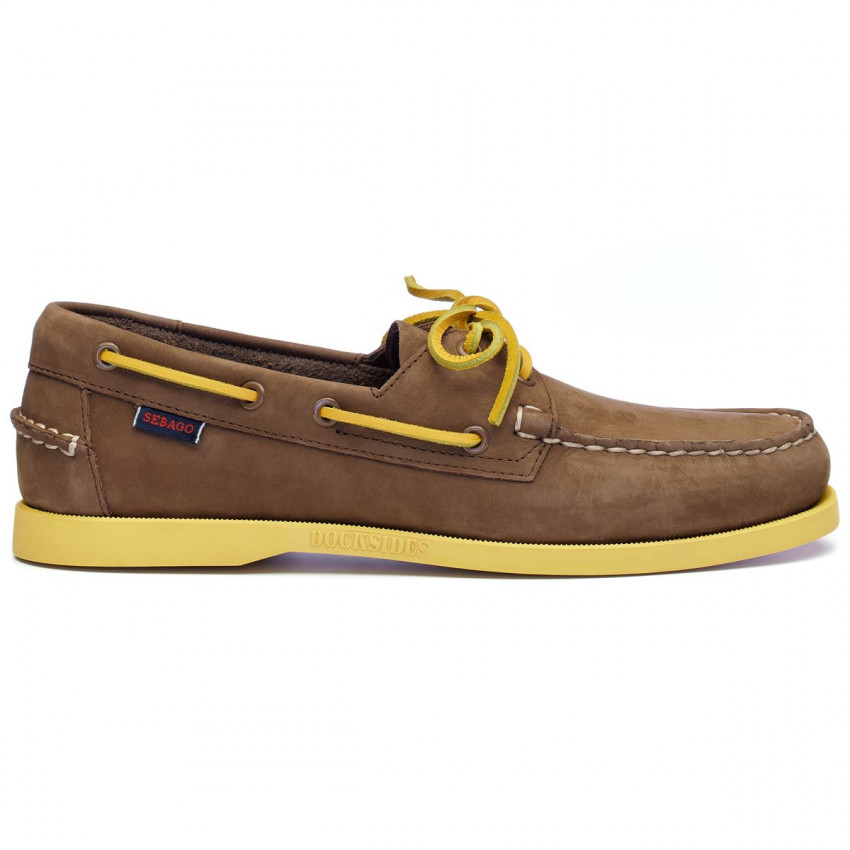 DOCKSIDES NUBUCK Dk Brown Yellow-CHAUSSURES BATEAU POUR HOMME EN NUBUCK DK BROWN YELLOW