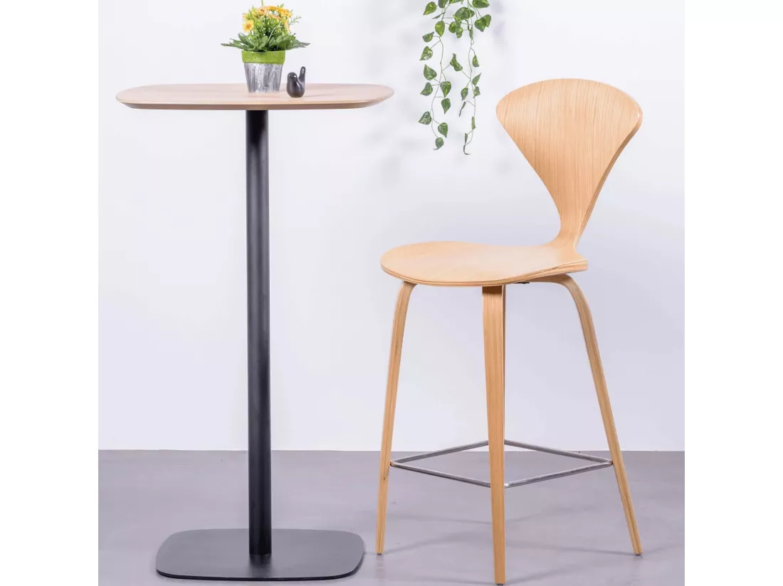 Table haute pour bar style industriel, 106cm de hauteur et 60x60cm - Pub - Chêne