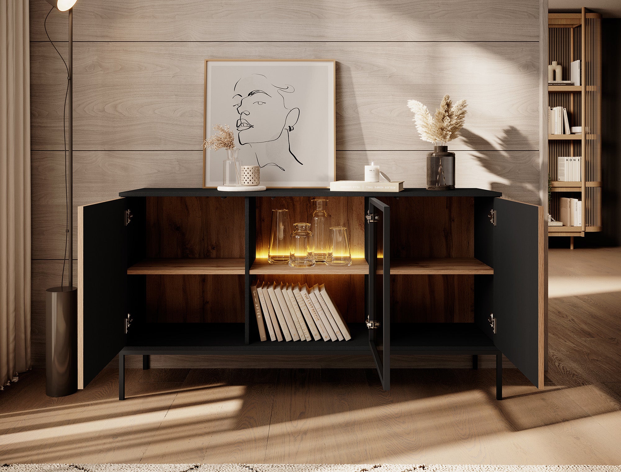 Legend - Dressoir - Zwart/eiken - 154x39x83 cm