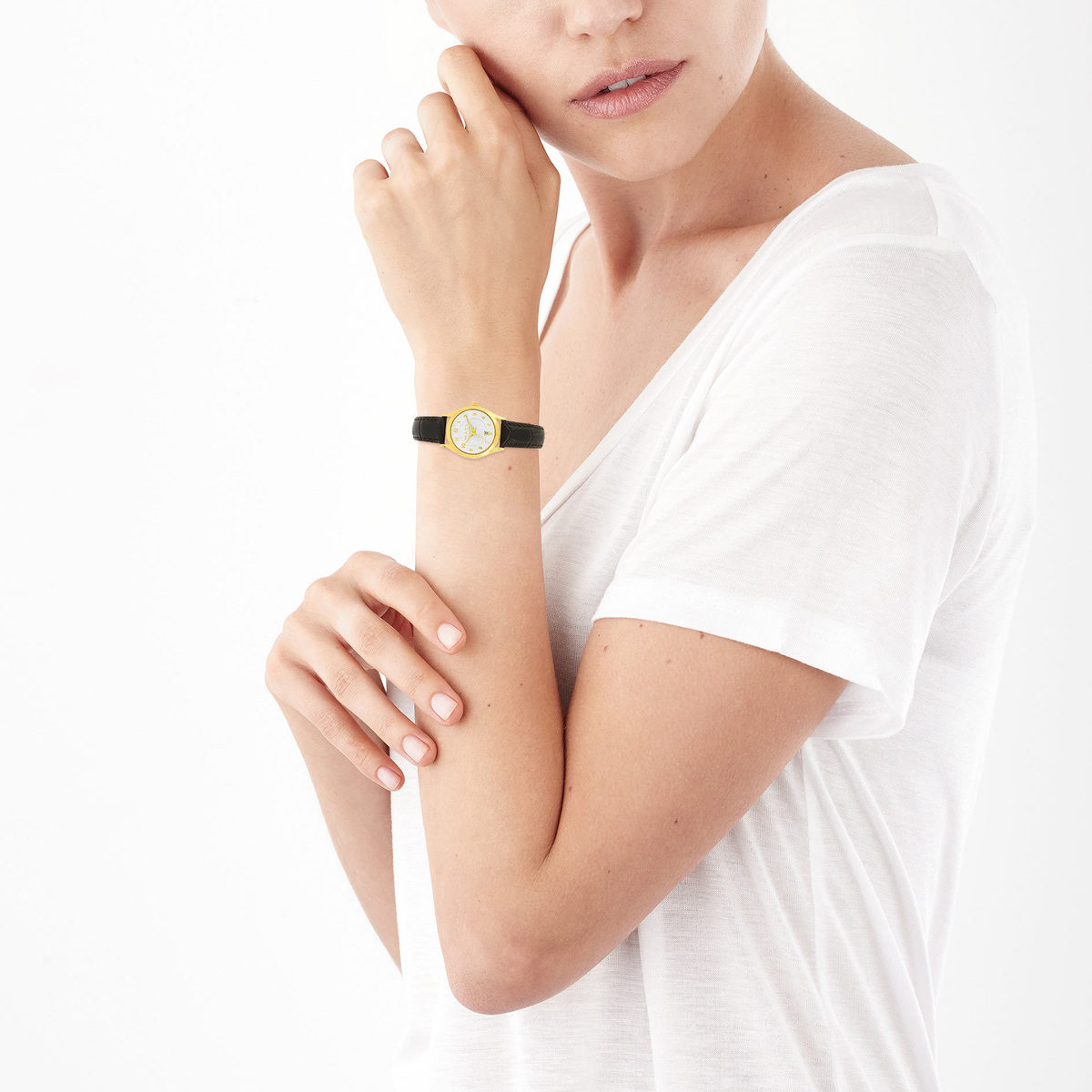 Montre femme dorée bracelet cuir marron
