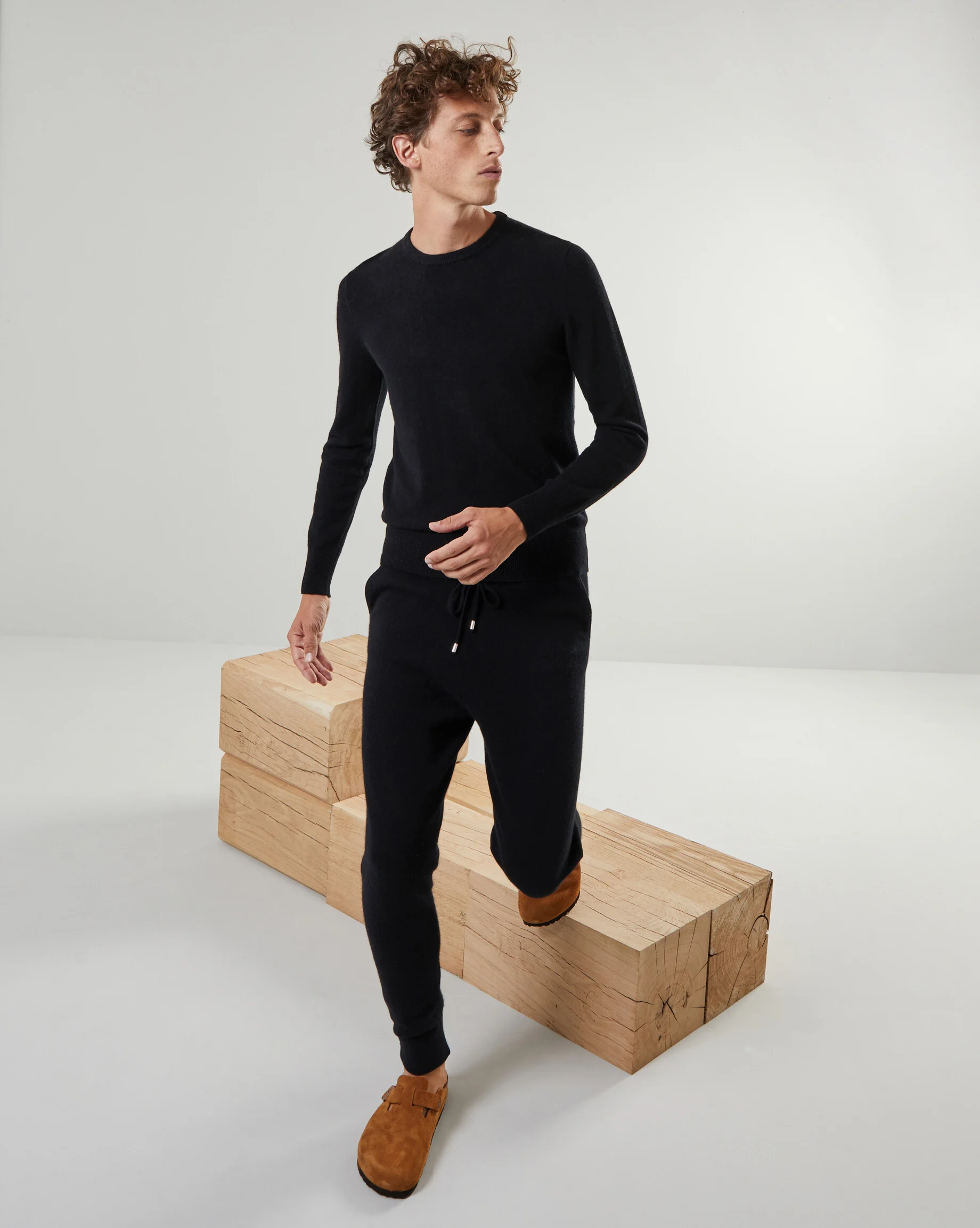 Pull homme col rond en cachemire 2 fils | Noir