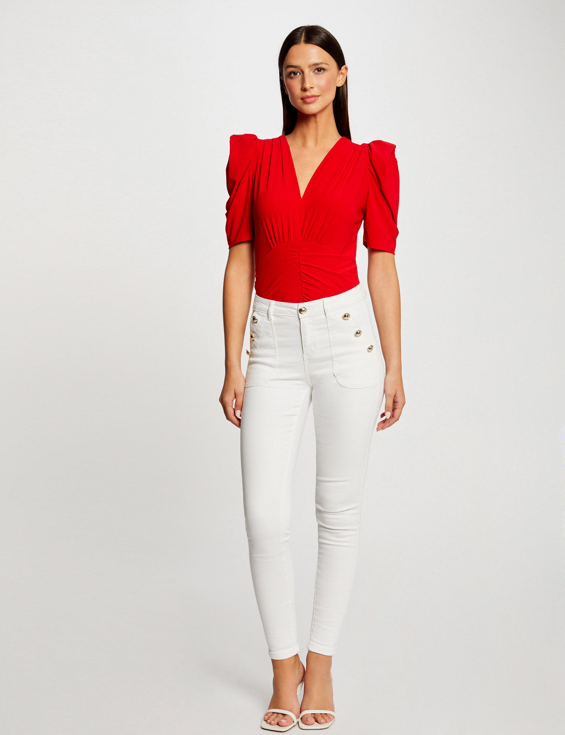 T-shirt manches courtes froncé rouge femme - rouge