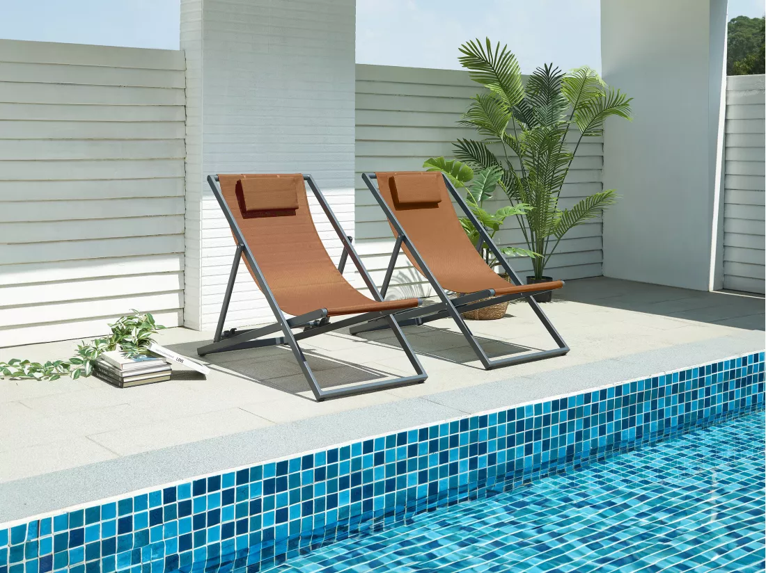 Lot de 2 transats chiliennes en aluminium - Terracotta - ANILIO de MYLIA