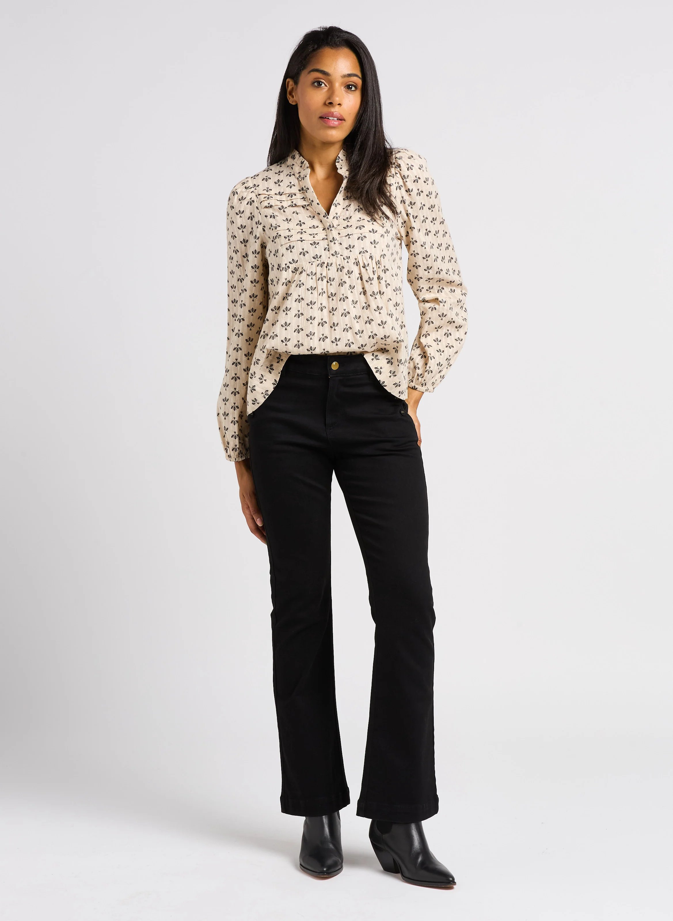 Jean boot-cut en coton mélangé | Noir