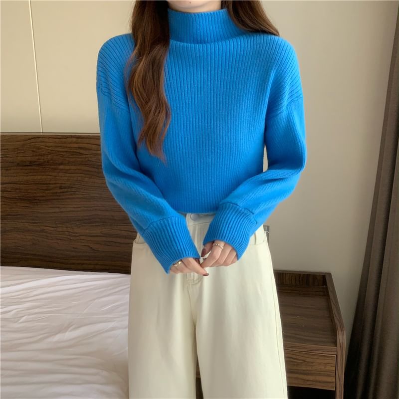 Shinsei - Mock Neck Effen Geribbelde Trui