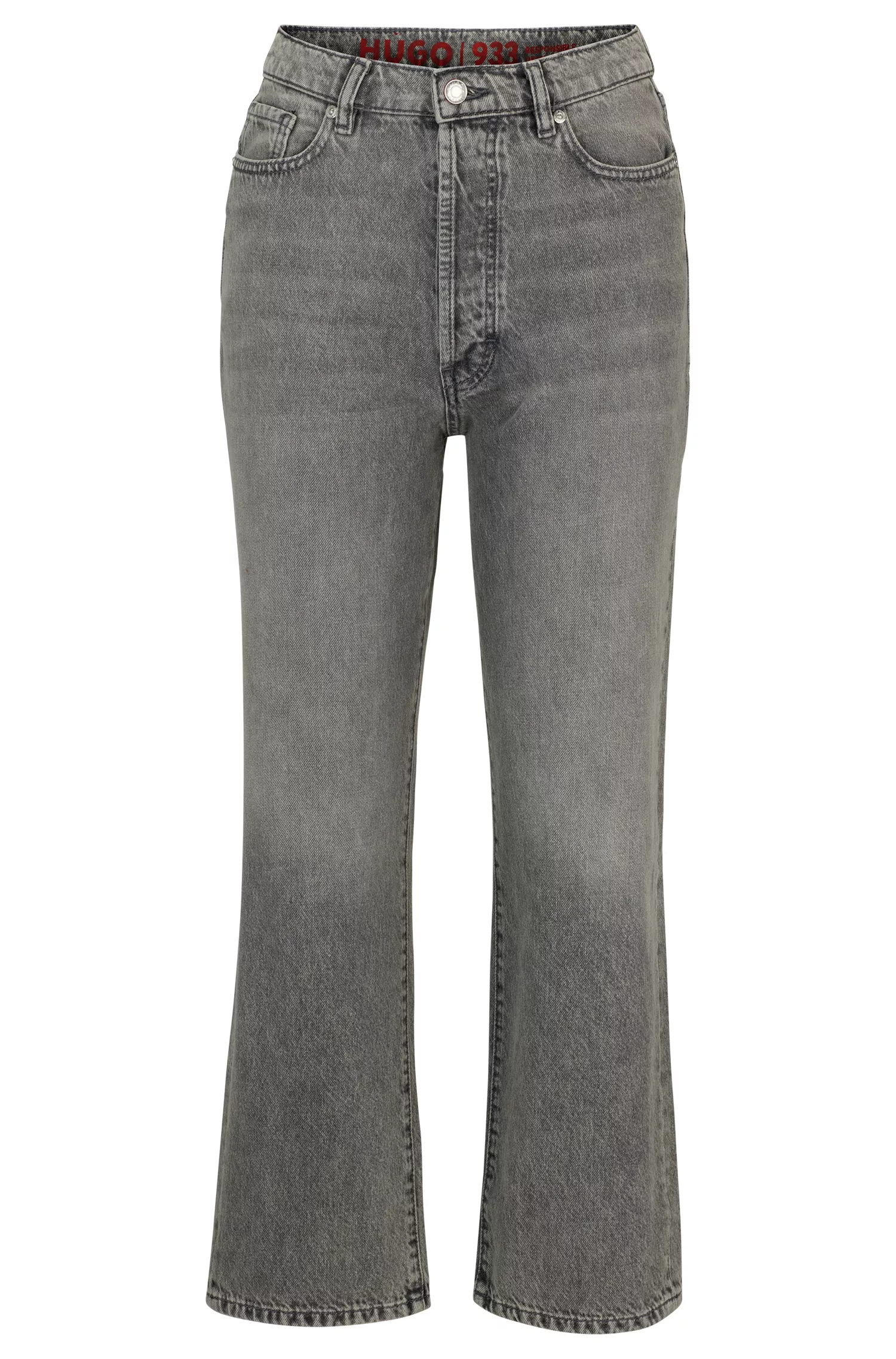 Calça jeans cropped vermelha HUGO de corte moderno em denim rígido cinza.