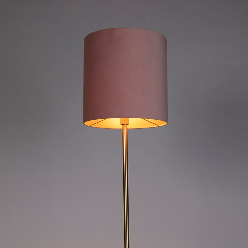 Romantische vloerlamp messing met roze kap 40 cm - Simplo
