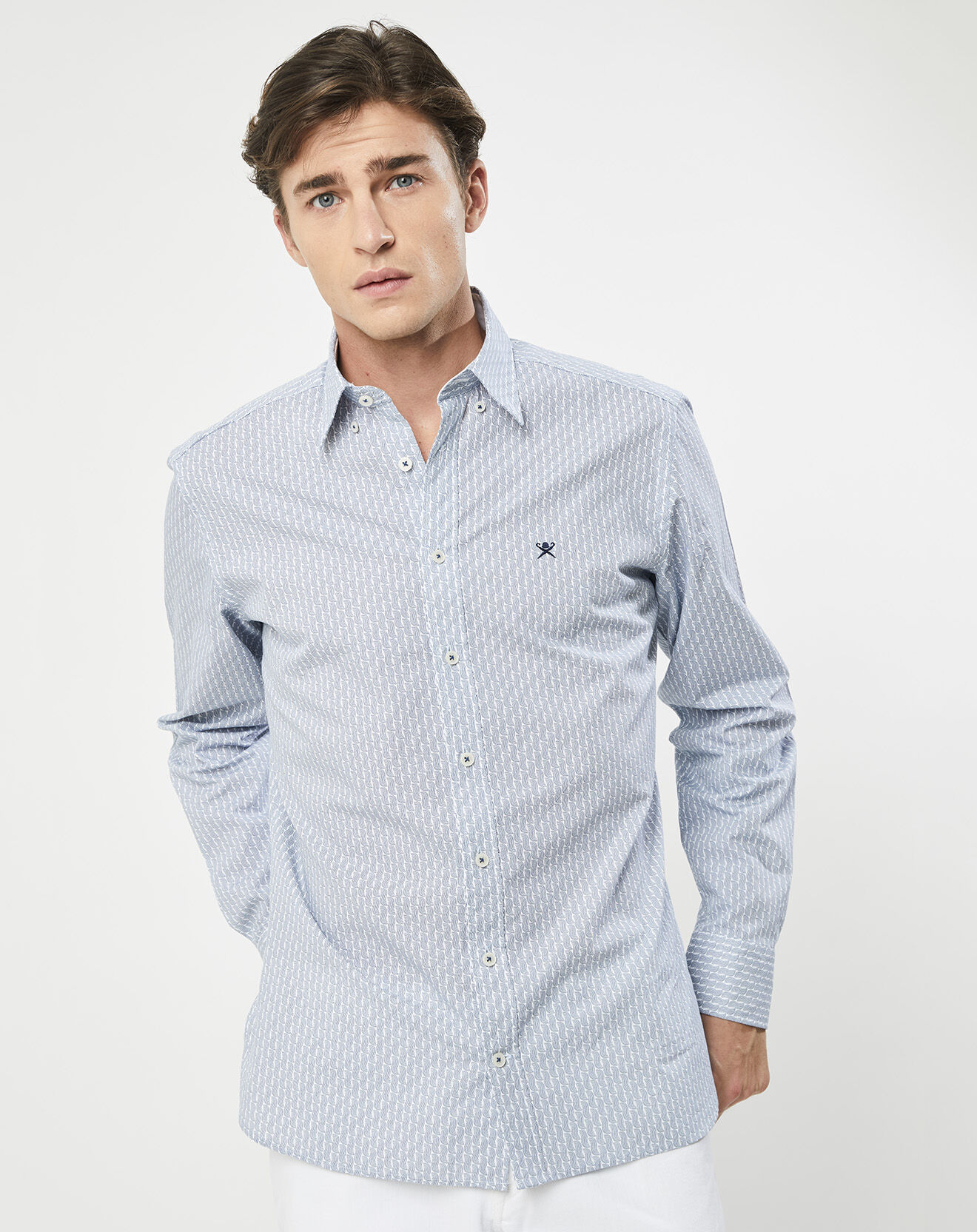 Hackett London Chemise Slim Fit Vague imprimée bleue